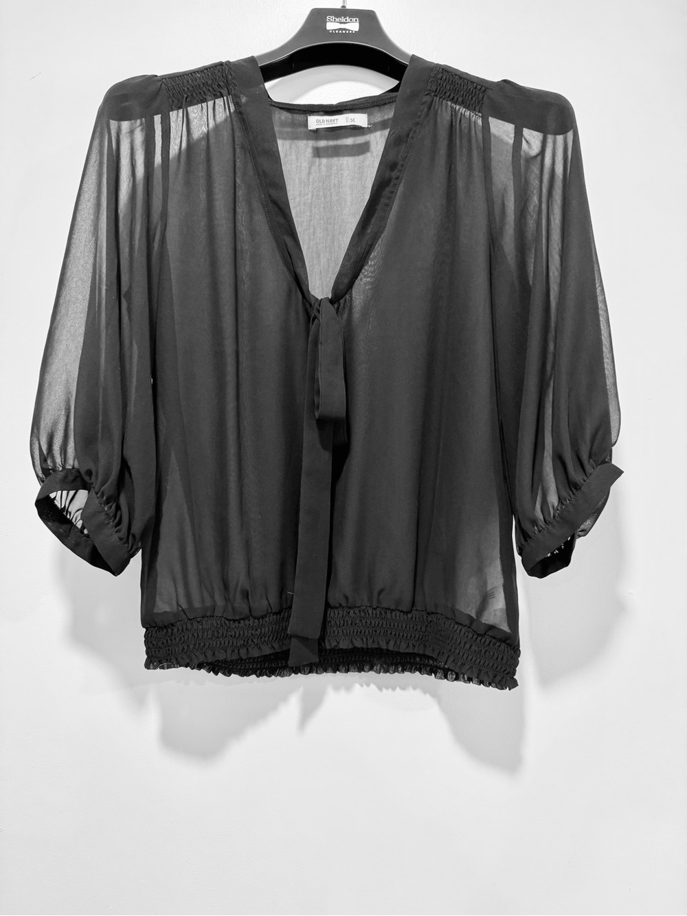 Old Navy Black Sheer Tie-Neck Blouse